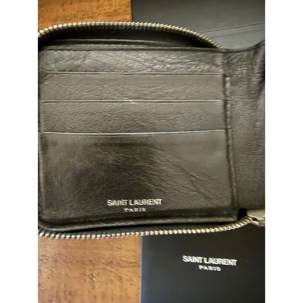 Saint Laurent Wallet Men's Black Leather Zip Around Bifold Coin Pocket W/Box